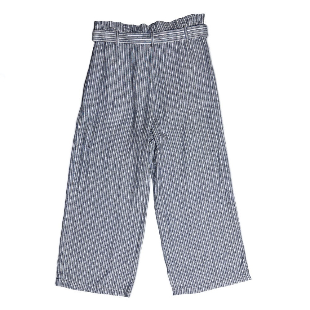 Linen Paper Bag Pant Blue Stripe Pockets Banana Republic Belted Women’s 10 - Picture 3 of 11